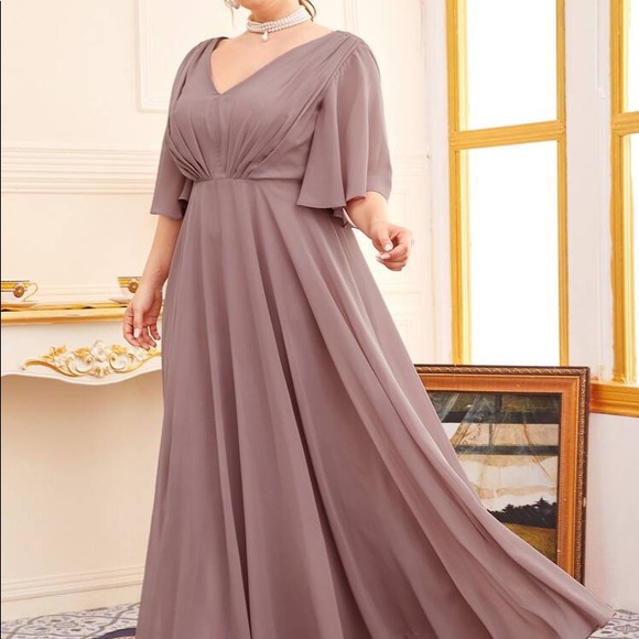 SHEIN | Dresses | Shein Plus Flutter Sleeve Draped Maxi Dress | Poshmark